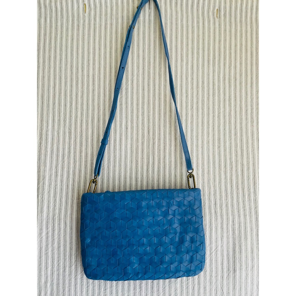 Madewell The Woven Crossbody Bag Blue Leather Geometric NI981 NEW